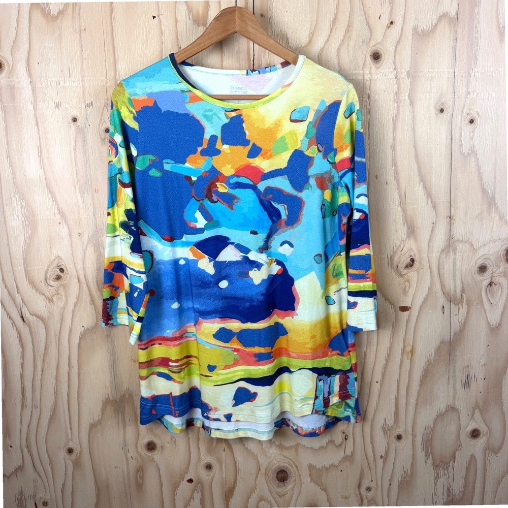 Vermont Country Store Lakeview Knit Tunic Womens M Multi New Abstract 3/4 Sleeve